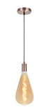 # 79010-11, One-Light Hanging Socket Pendant Fixture in Antique Copper Finish with ST120 Vintage Edison Decorative LED Amber Light Bulb