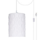 # 79221-21 One-Light Plug-In Swag Pendant Light Conversion Kit with Transitional Drum Laser Cut Fabric Lamp Shade, Off White, 8" width