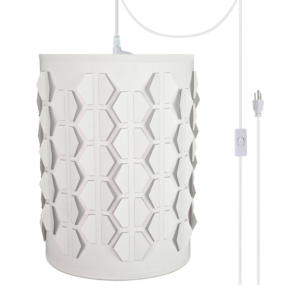 # 79222-21 One-Light Plug-In Swag Pendant Light Conversion Kit with Transitional Drum Laser Cut Fabric Lamp Shade, Off White, 8