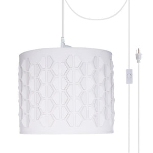 # 79241-21 One-Light Plug-In Swag Pendant Light Conversion Kit with Transitional Drum Laser Cut Fabric Lamp Shade, Off White, 12" width