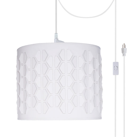 # 79241-21 One-Light Plug-In Swag Pendant Light Conversion Kit with Transitional Drum Laser Cut Fabric Lamp Shade, Off White, 12
