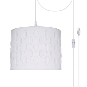 # 79261-21 One-Light Plug-In Swag Pendant Light Conversion Kit with Transitional Drum Laser Cut Fabric Lamp Shade, Off White, 14" width