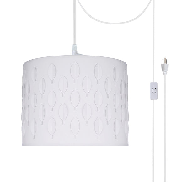 # 79261-21 One-Light Plug-In Swag Pendant Light Conversion Kit with Transitional Drum Laser Cut Fabric Lamp Shade, Off White, 14