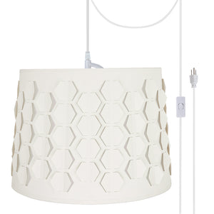 # 79341-21 One-Light Plug-In Swag Pendant Light Conversion Kit with Transitional Empire Laser Cut Fabric Lamp Shade, Off White, 14" width