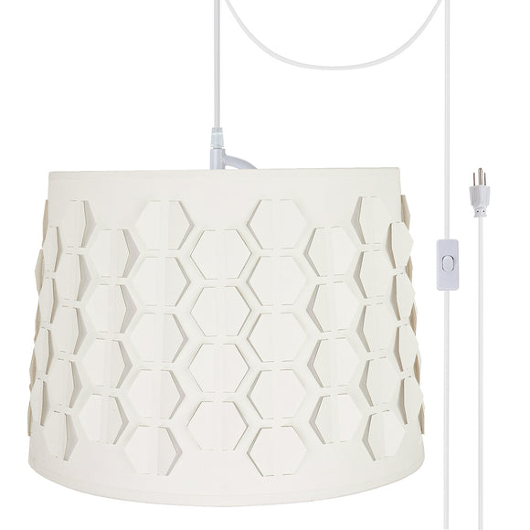 # 79341-21 One-Light Plug-In Swag Pendant Light Conversion Kit with Transitional Empire Laser Cut Fabric Lamp Shade, Off White, 14