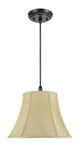 # 70016  One-Light Hanging Pendant Ceiling Light with Transitional Bell Fabric Lamp Shade in Sateen Textured Ivory, 13" Wide
