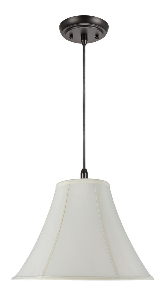 # 70019 One-Light Hanging Pendant Ceiling Light with Transitional Bell Fabric Lamp Shade, in Off White Faux Silk, 16
