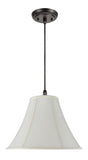 # 70019 One-Light Hanging Pendant Ceiling Light with Transitional Bell Fabric Lamp Shade, in Off White Faux Silk, 16" W