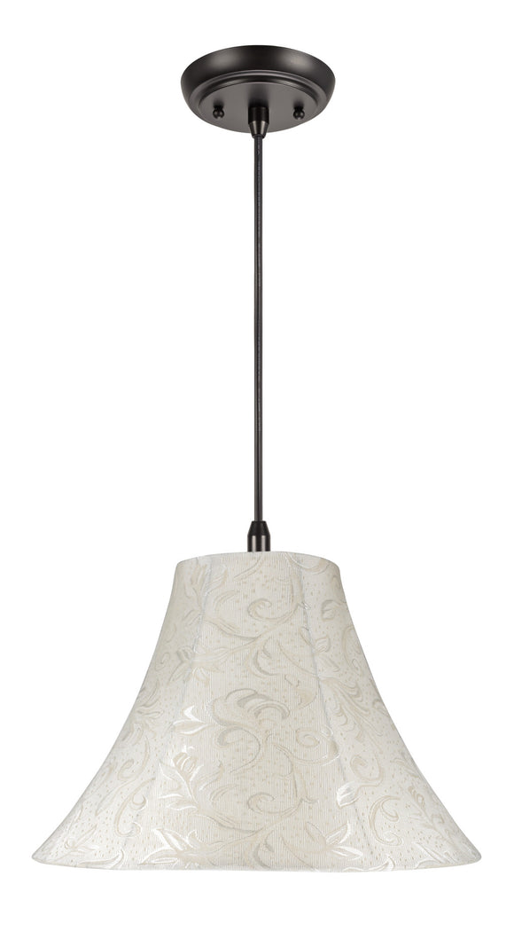 # 70020 One-Light Hanging Pendant Ceiling Light with Transitional Bell Fabric Lamp Shade, in Textured Off White, 16