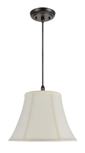 # 70032 One-Light Hanging Pendant Ceiling Light with Transitional Bell Fabric Lamp Shade in Ivory Cotton Fabric, 13" Wide