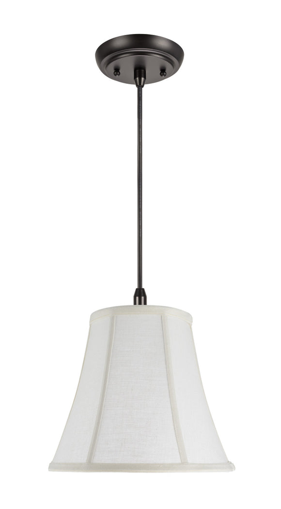 # 70040  One-Light Hanging Pendant Ceiling Light with Transitional Bell Fabric Lamp Shade in an Off White Linen, 11