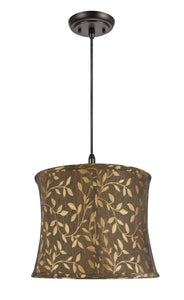 # 70041 One-Light Hanging Pendant Ceiling Light with Transitional Bell Fabric Lamp Shade, Brown Textured Fabric, 14" W