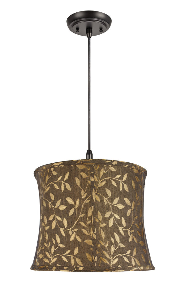 # 70041 One-Light Hanging Pendant Ceiling Light with Transitional Bell Fabric Lamp Shade, Brown Textured Fabric, 14