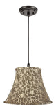 # 70045 One-Light Hanging Pendant Ceiling Light with Transitional Bell Fabric Lamp Shade in Light Gold with Design, 13" W