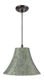 # 70081  One-Light Hanging Pendant Ceiling Light with Transitional Bell Fabric Lamp Shade, Green with Leaf Design, 16" W