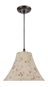 # 70082 One-Light Hanging Pendant Ceiling Light with Transitional Bell Fabric Lamp Shade, Apricot with Floral Design, 16" W