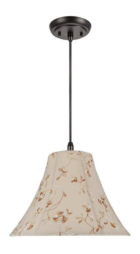 # 70082 One-Light Hanging Pendant Ceiling Light with Transitional Bell Fabric Lamp Shade, Apricot with Floral Design, 16