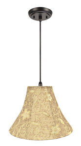 # 70084-11 One-Light Hanging Pendant Ceiling Light with Transitional Bell Fabric Lamp Shade, Brown, 16" width