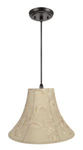 # 70085-11 One-Light Hanging Pendant Ceiling Light with Transitional Bell Fabric Lamp Shade, Apricot, 16" width