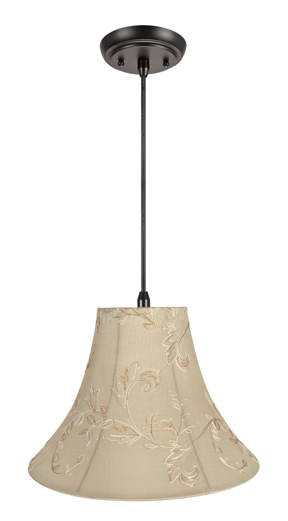 # 70085-11 One-Light Hanging Pendant Ceiling Light with Transitional Bell Fabric Lamp Shade, Apricot, 16