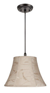 # 70092 One-Light Hanging Pendant Ceiling Light with Transitional Bell Fabric Lamp Shade, Oatmeal with Wheat Design, 13" W
