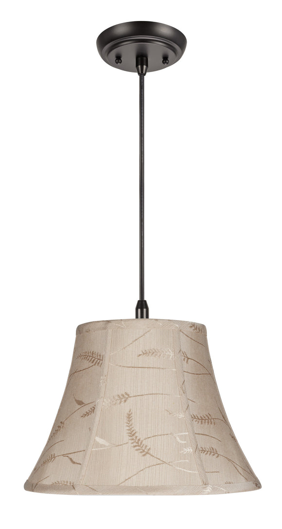 # 70092 One-Light Hanging Pendant Ceiling Light with Transitional Bell Fabric Lamp Shade, Oatmeal with Wheat Design, 13