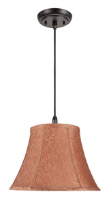 # 70094 One-Light Hanging Pendant Ceiling Light with Transitional Bell Fabric Lamp Shade, Brown Textured Fabric, 13" W