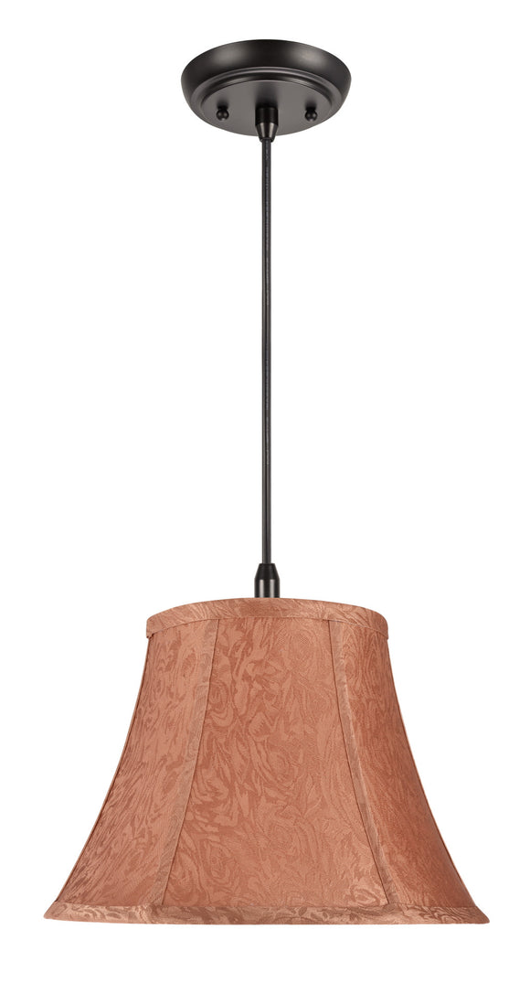 # 70094 One-Light Hanging Pendant Ceiling Light with Transitional Bell Fabric Lamp Shade, Brown Textured Fabric, 13