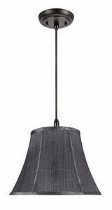 # 70096  One-Light Hanging Pendant Ceiling Light with Transitional Bell Fabric Lamp Shade in Grey Black Fabric, 13" Wide