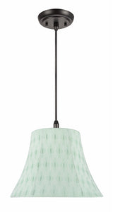 # 70099-11 One-Light Hanging Pendant Ceiling Light with Transitional Bell Fabric Lamp Shade, Light Green, 13" width