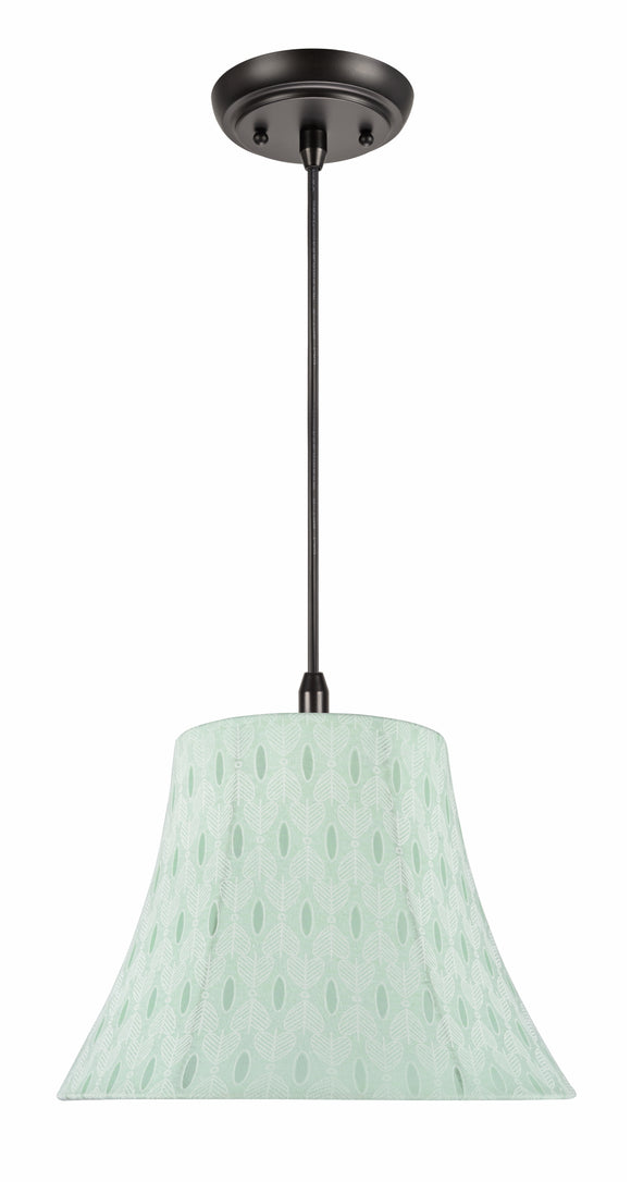 # 70099-11 One-Light Hanging Pendant Ceiling Light with Transitional Bell Fabric Lamp Shade, Light Green, 13