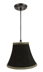 # 70157-11 One-Light Hanging Pendant Ceiling Light with Transitional Bell Fabric Lamp Shade, Black & Brown, 12" width