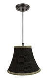 # 70157-11 One-Light Hanging Pendant Ceiling Light with Transitional Bell Fabric Lamp Shade, Black & Brown, 12" width