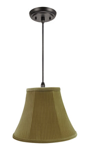 # 70159-11 One-Light Hanging Pendant Ceiling Light with Transitional Bell Fabric Lamp Shade, Brown-Green, 12" width