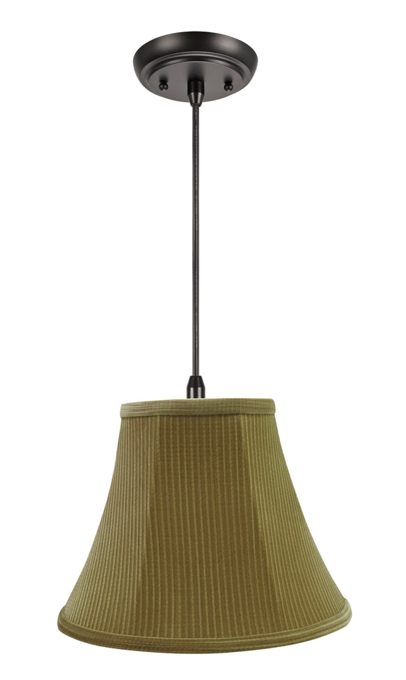 # 70159-11 One-Light Hanging Pendant Ceiling Light with Transitional Bell Fabric Lamp Shade, Brown-Green, 12