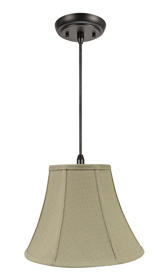 # 70160-11 One-Light Hanging Pendant Ceiling Light with Transitional Bell Fabric Lamp Shade, Beige, 12