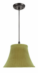 # 70211-11 One-Light Hanging Pendant Ceiling Light with Transitional Bell Fabric Lamp Shade, Brown-Green, 13" width