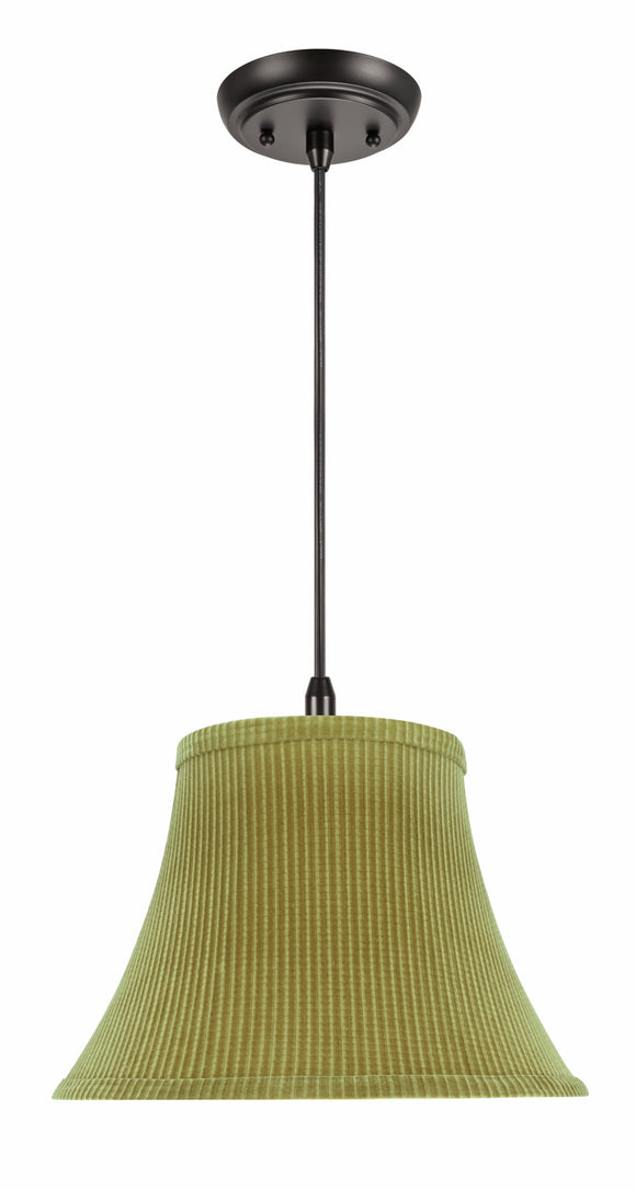 # 70211-11 One-Light Hanging Pendant Ceiling Light with Transitional Bell Fabric Lamp Shade, Brown-Green, 13