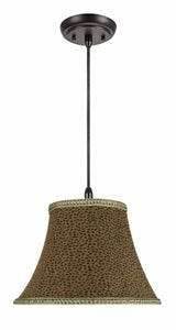 # 70212-11 One-Light Hanging Pendant Ceiling Light with Transitional Bell Fabric Lamp Shade, Leopard, 13" width