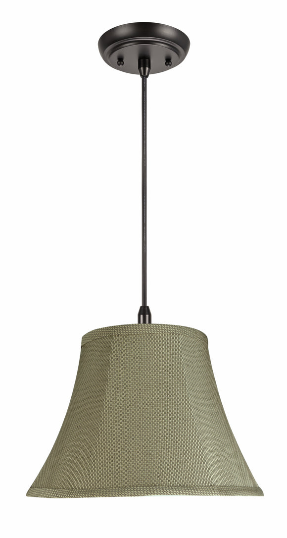# 70214-11 One-Light Hanging Pendant Ceiling Light with Transitional Bell Fabric Lamp Shade, Light Beige, 13