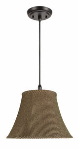 # 70215-11 One-Light Hanging Pendant Ceiling Light with Transitional Bell Fabric Lamp Shade, Brown, 13" width