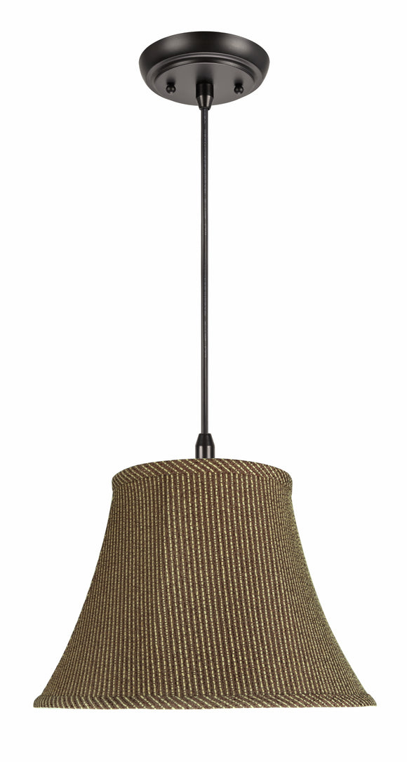 # 70215-11 One-Light Hanging Pendant Ceiling Light with Transitional Bell Fabric Lamp Shade, Brown, 13