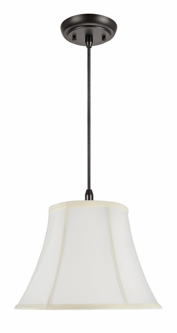 # 70216-11 One-Light Hanging Pendant Ceiling Light with Transitional Bell Fabric Lamp Shade, Off White, 13