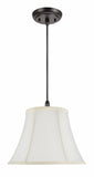 # 70216-11 One-Light Hanging Pendant Ceiling Light with Transitional Bell Fabric Lamp Shade, Off White, 13" width