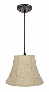 # 70219-11 One-Light Hanging Pendant Ceiling Light with Transitional Bell Fabric Lamp Shade, Apricot, 13" width