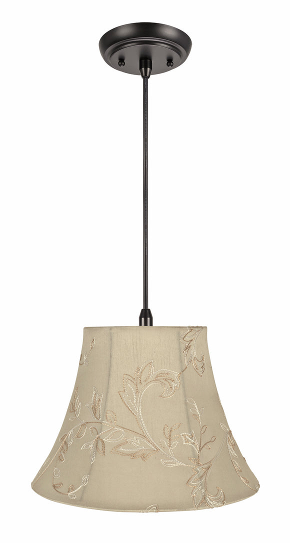 # 70219-11 One-Light Hanging Pendant Ceiling Light with Transitional Bell Fabric Lamp Shade, Apricot, 13
