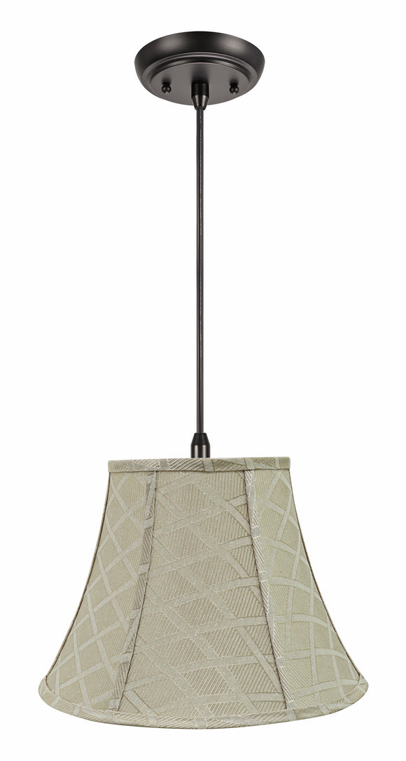 # 70222-11 One-Light Hanging Pendant Ceiling Light with Transitional Bell Fabric Lamp Shade, Off White, 13