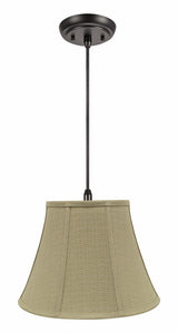 # 70223-11 One-Light Hanging Pendant Ceiling Light with Transitional Bell Fabric Lamp Shade, Beige, 13" width