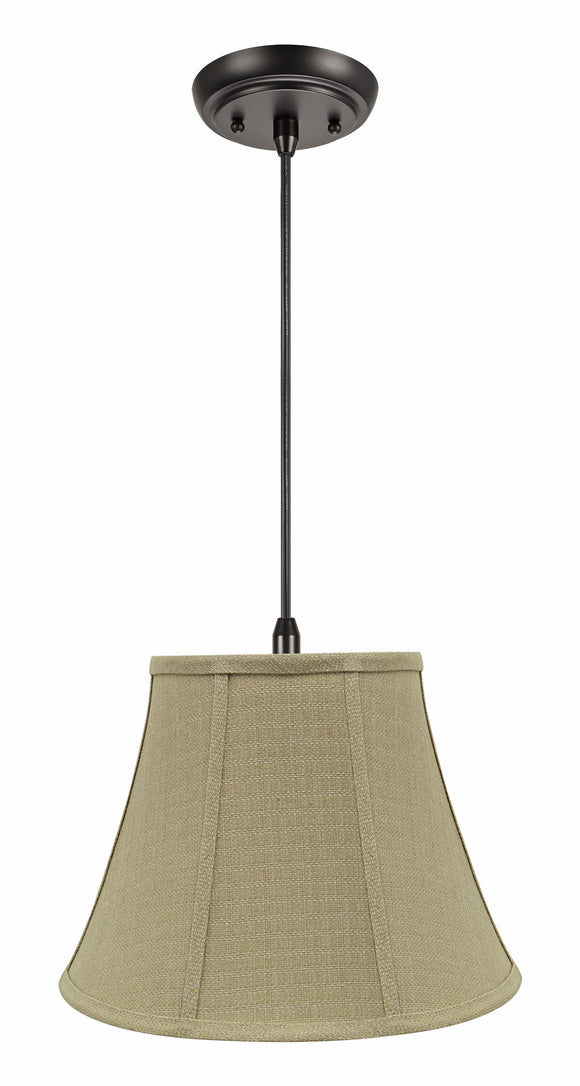 # 70223-11 One-Light Hanging Pendant Ceiling Light with Transitional Bell Fabric Lamp Shade, Beige, 13