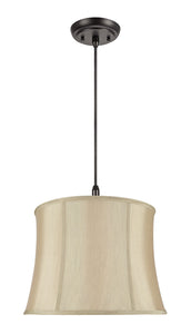 # 70021 Two-Light Hanging Pendant Ceiling Light with Transitional Bell Fabric Lamp Shade, in Faux Silk Gold Taupe, 16" W
